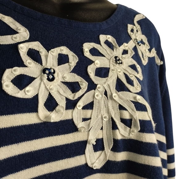 Alfred Dunner Women's Navy Striped Butterfly Floral Sweater Plus Size 3X - Picture 6 of 9